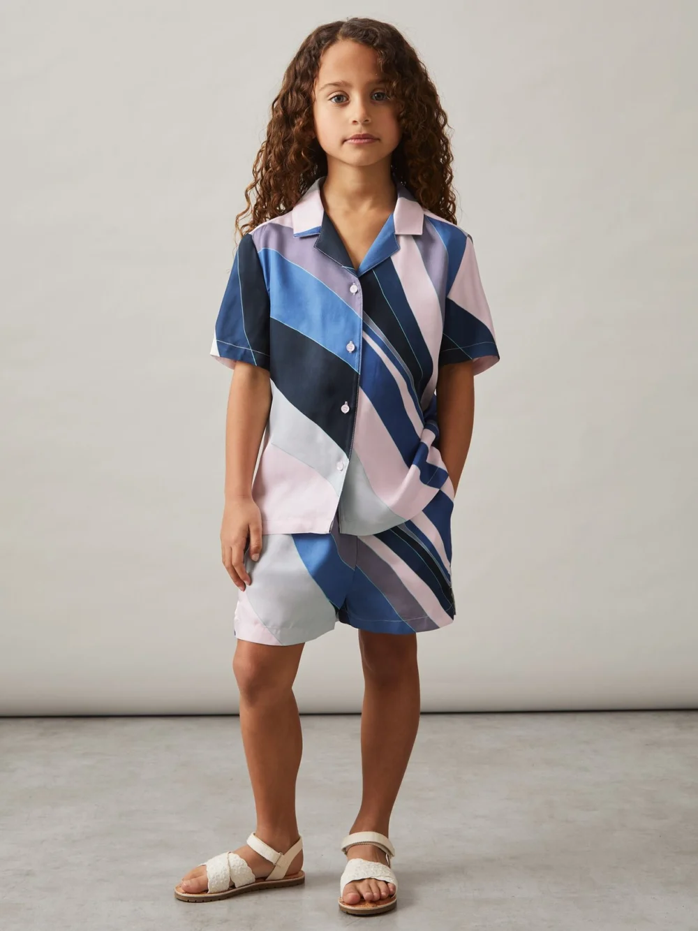 Reiss Blue Print 13-14 yrs Printed Cuban Collar Shirt, view 2