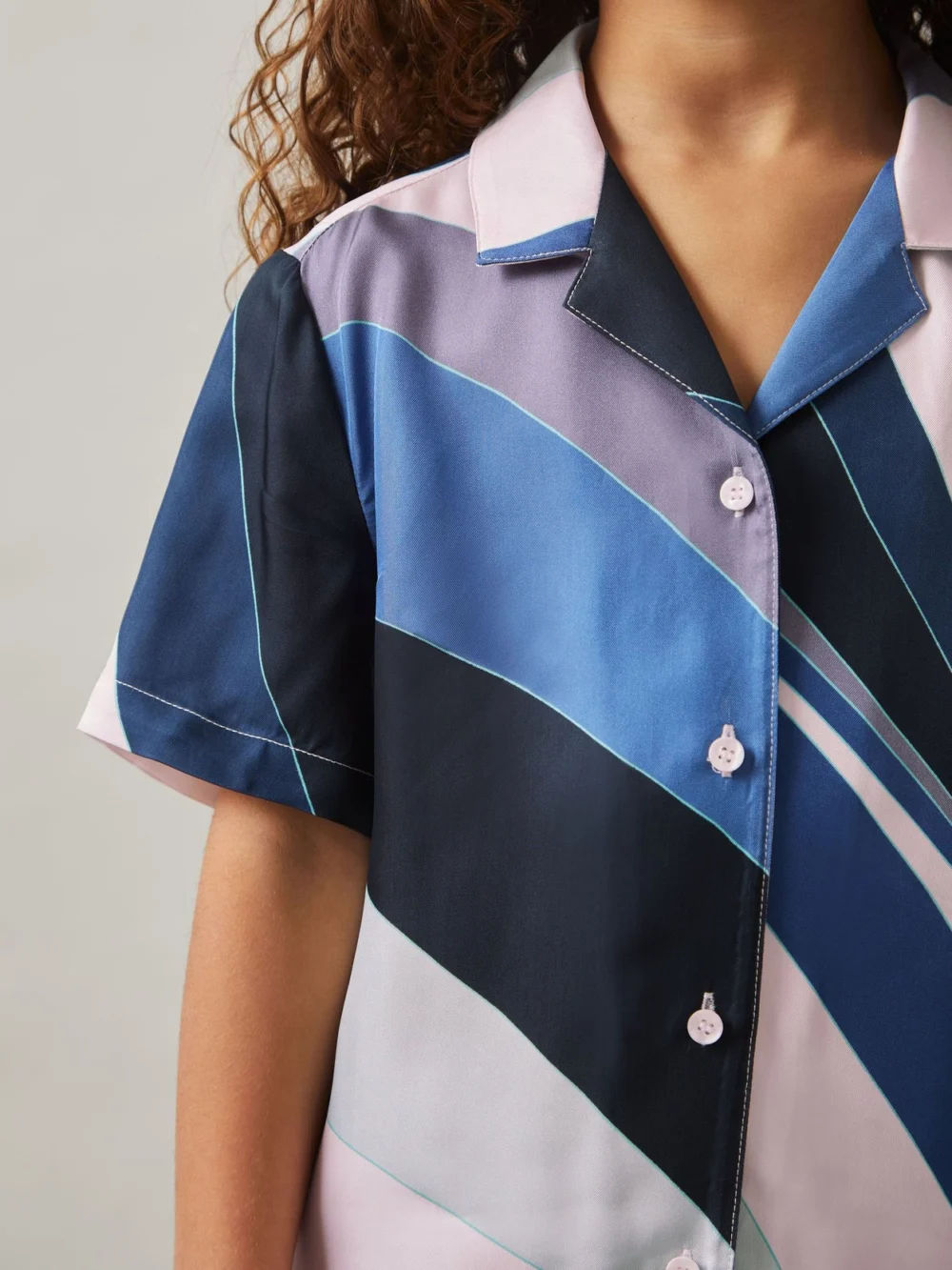 Reiss Blue Print 13-14 yrs Printed Cuban Collar Shirt, view 3