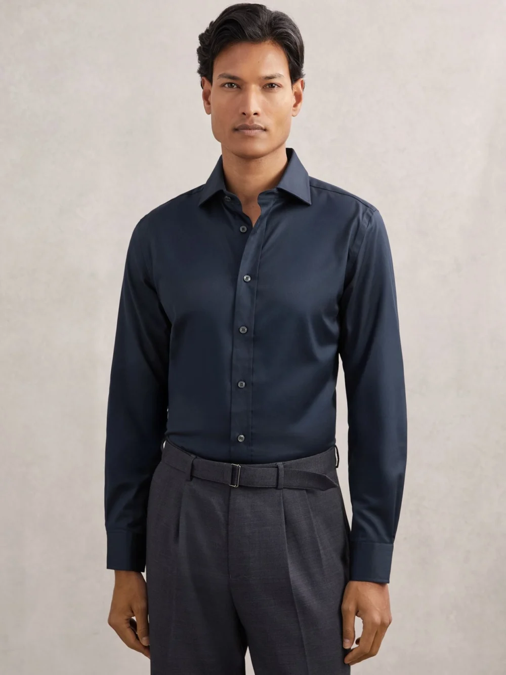 Reiss Blue Regular Fit Cotton-blend Stretch Shirt