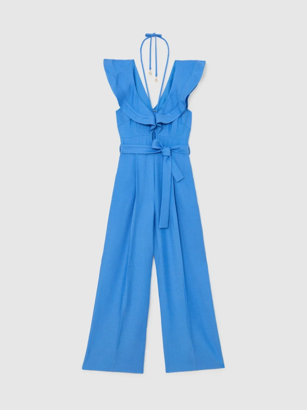 Reiss Blue Ruffle Tie-neck Wide-leg Jumpsuit, view 2