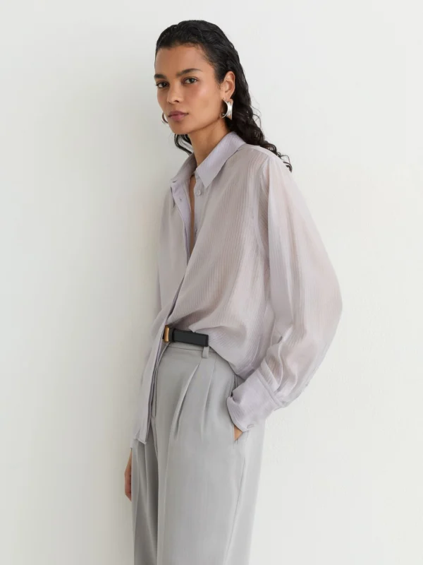 Reiss Blue Sheer Striped Long-sleeve Shirt