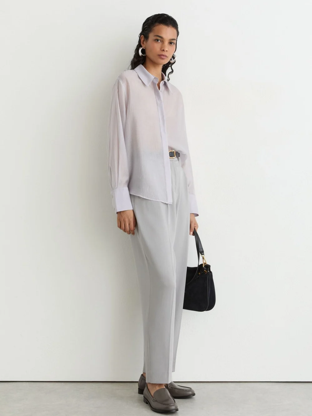 Reiss Blue Sheer Striped Long-sleeve Shirt, view 4