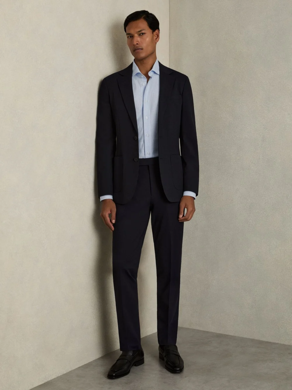 Reiss Blue Stripe Cotton-blend Cutaway-collar Striped Shirt, view 3