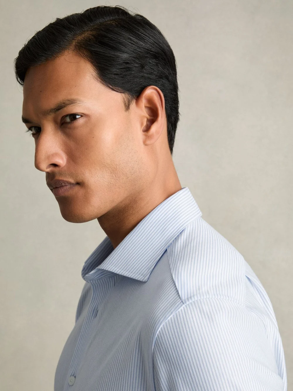 Reiss Blue Stripe Cotton-blend Cutaway-collar Striped Shirt, view 4