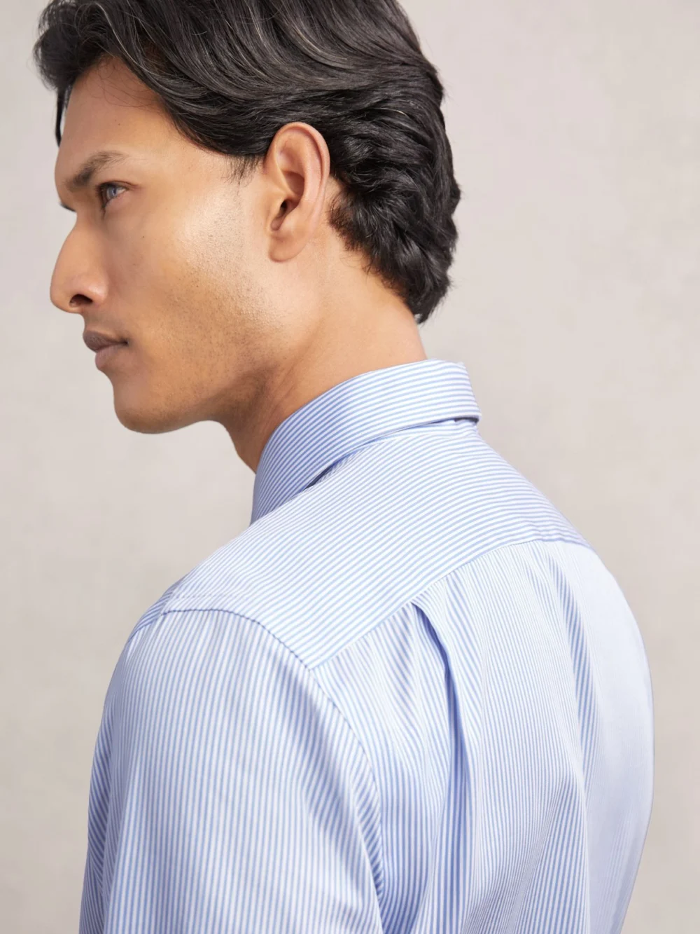 Reiss Blue Stripe Remote Regular Fit Regular-fit Cotton-satin Shirt, view 4