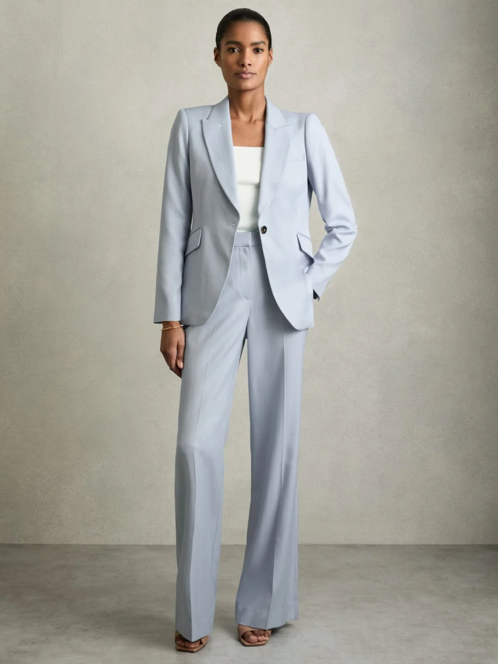 Reiss Blue Wide-leg Tailored Trousers