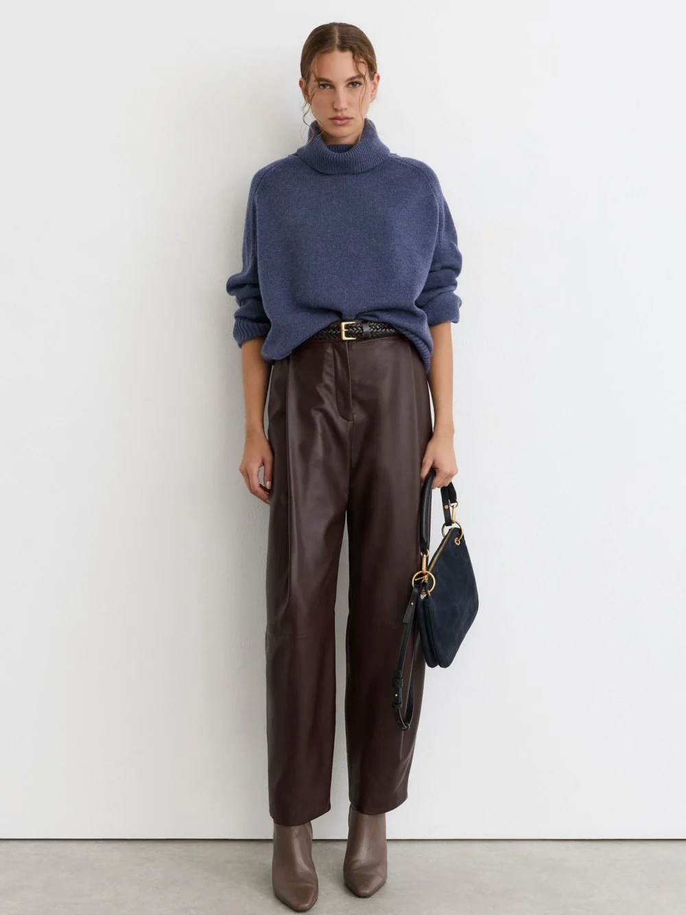 Reiss Blue Wool-cashmere Roll-neck Jumper, view 3