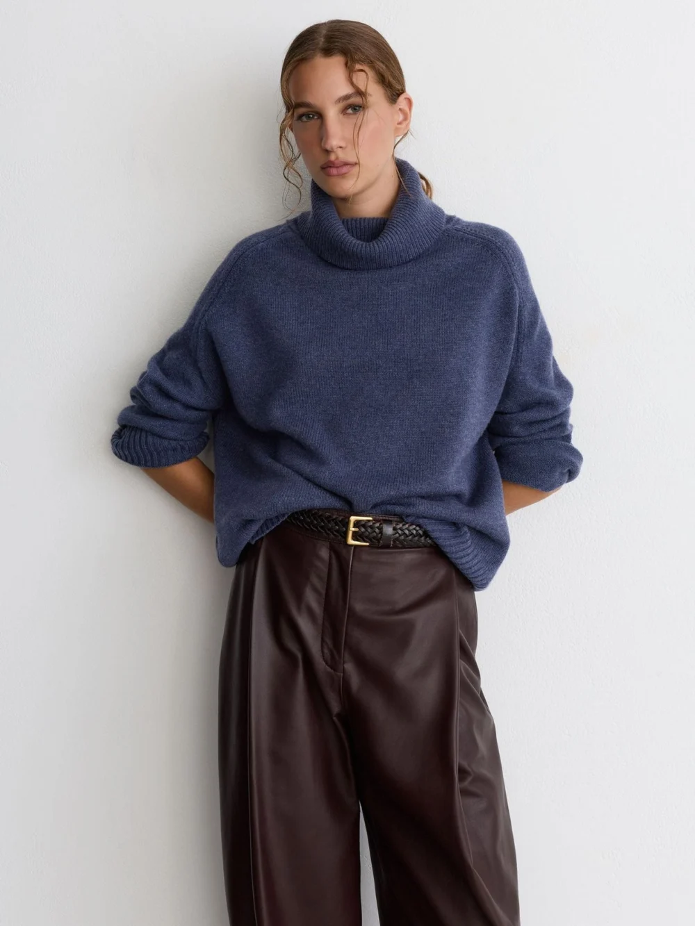 Reiss Blue Wool-cashmere Roll-neck Jumper, view 4