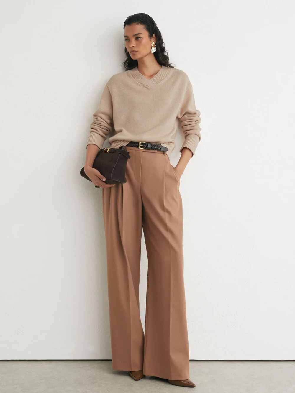 Reiss Blush Pink Wool-cashmere V-neck Jumper, view 3