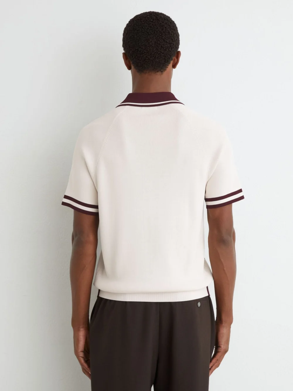 Reiss Bordeaux & Ecru Colour-block Half-zip Knitted Polo Shirt, view 4