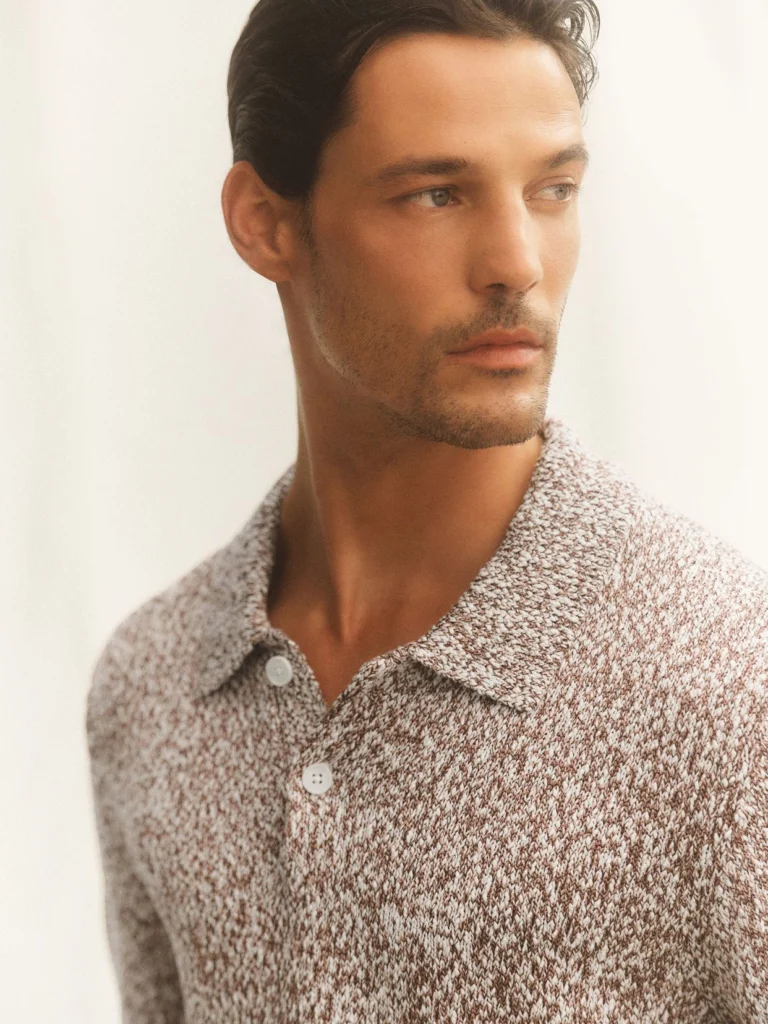 Reiss Bordeaux & Ecru Cotton-blend Half-button Marled Polo