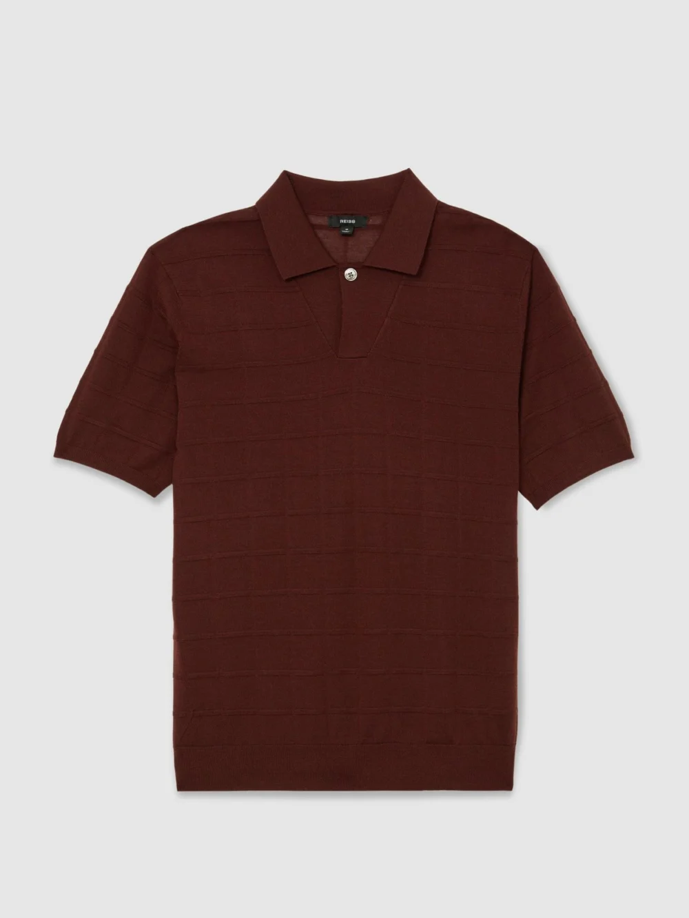 Reiss Bordeaux Check-texture Short-sleeve Polo Jumper with Wool, view 2