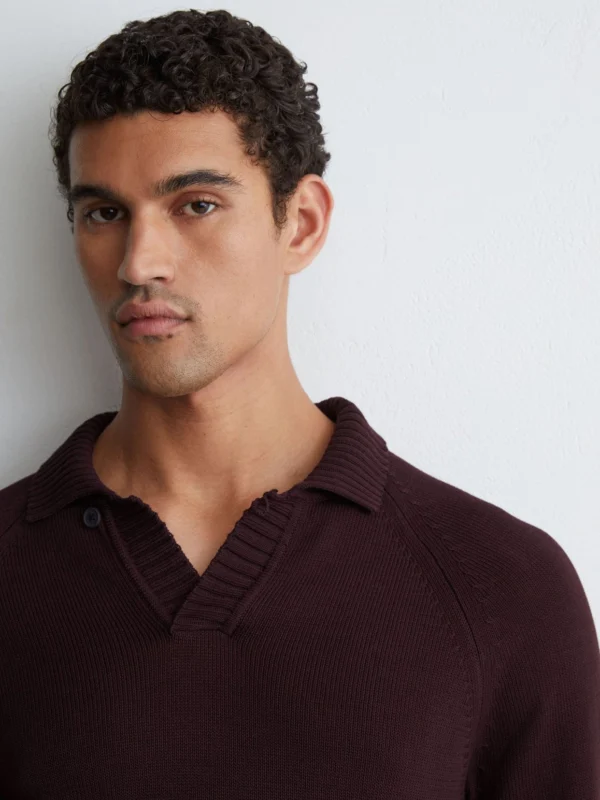 Reiss Bordeaux Cotton Open-collar Polo Jumper