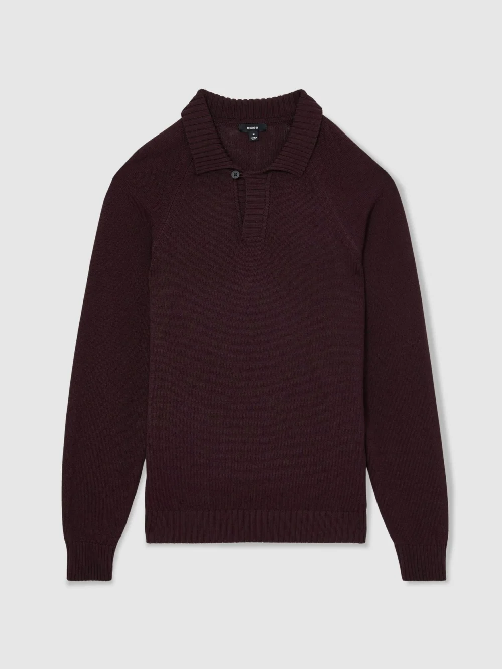 Reiss Bordeaux Cotton Open-collar Polo Jumper, view 2