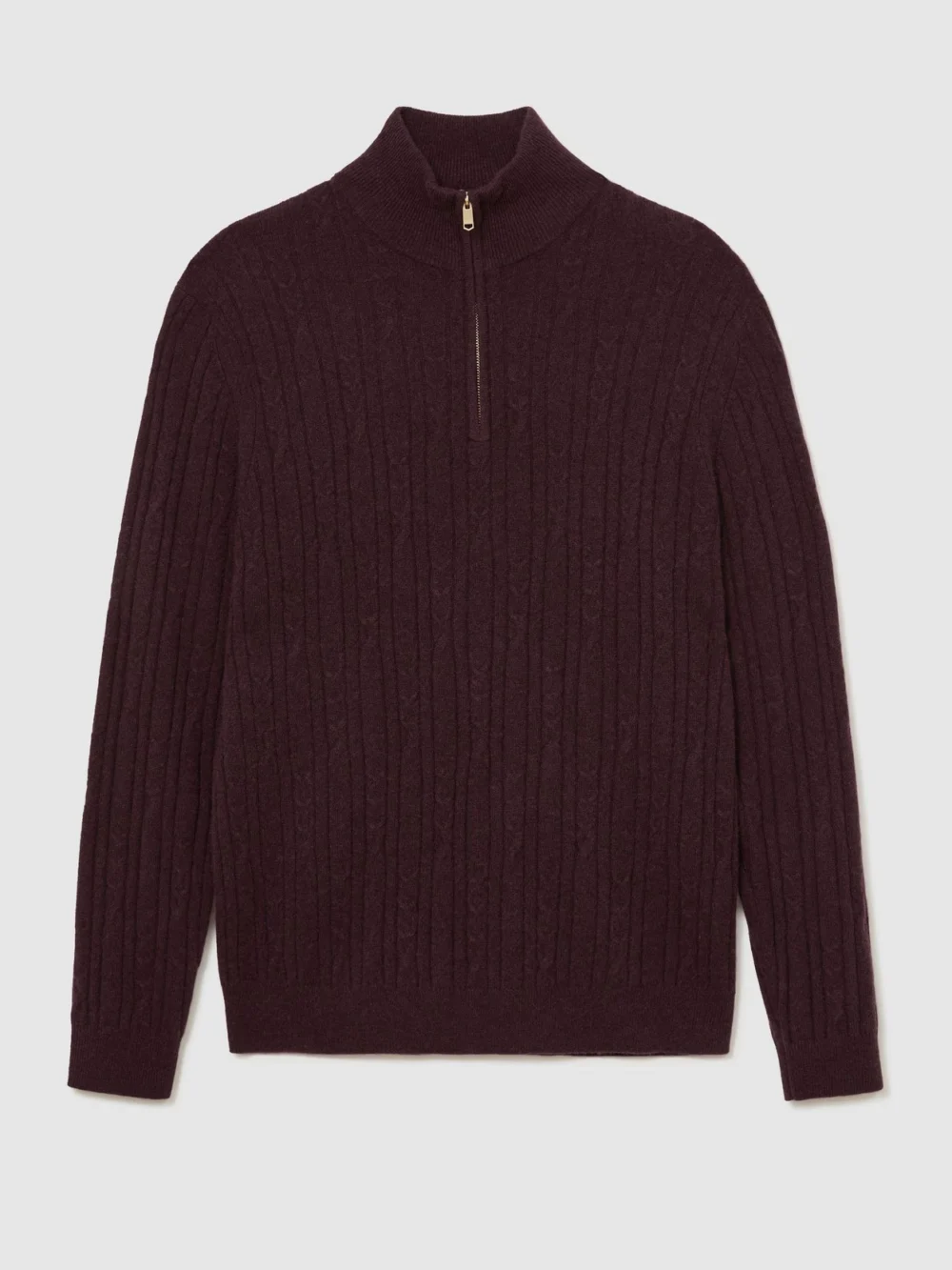 Reiss Bordeaux Melange Cashmere Cable-knit Half-zip Jumper, view 2