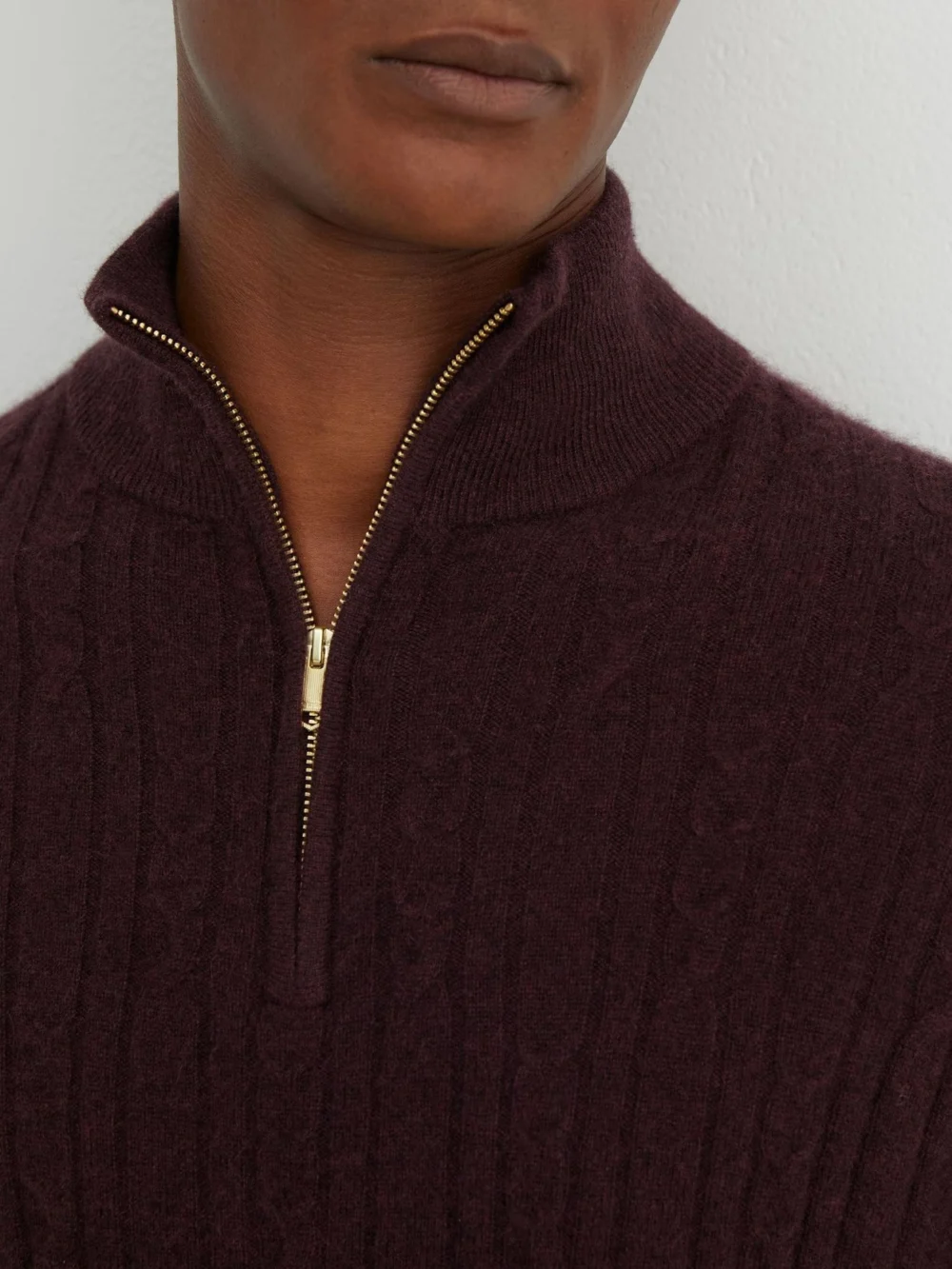 Reiss Bordeaux Melange Cashmere Cable-knit Half-zip Jumper, view 3
