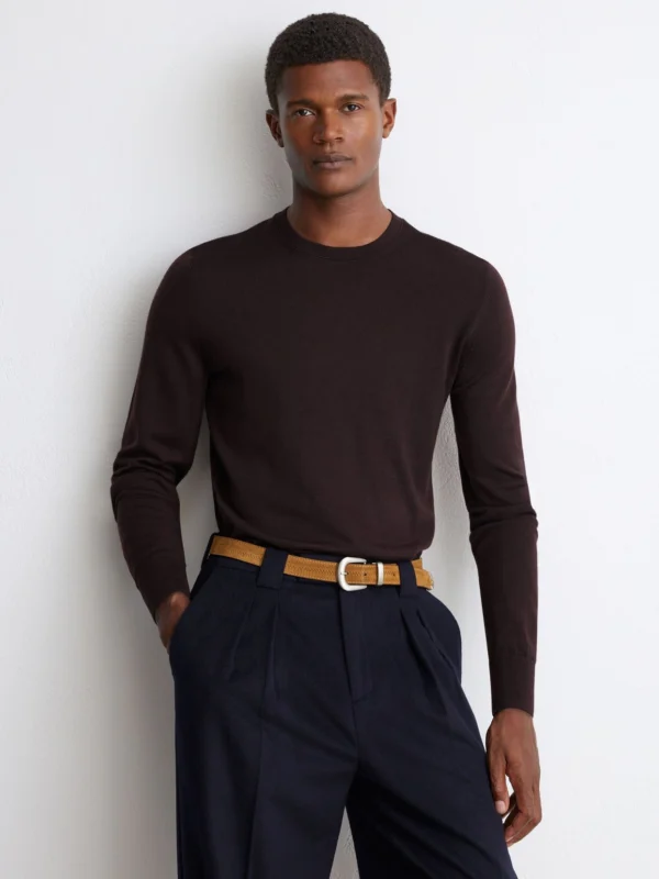 Reiss Bordeaux Merino Wool Crew-neck Jumper