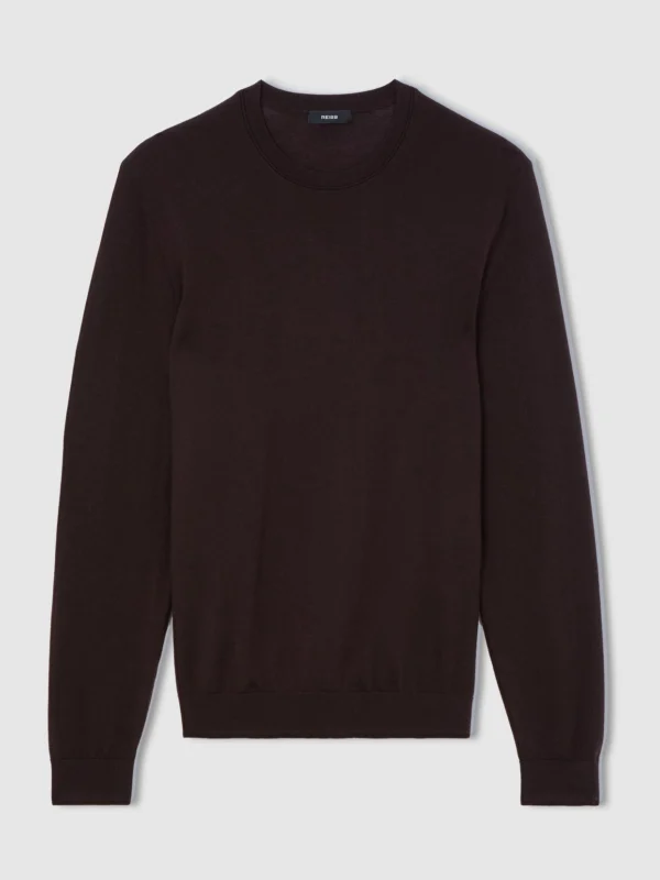 Reiss Bordeaux Merino Wool Crew-neck Jumper