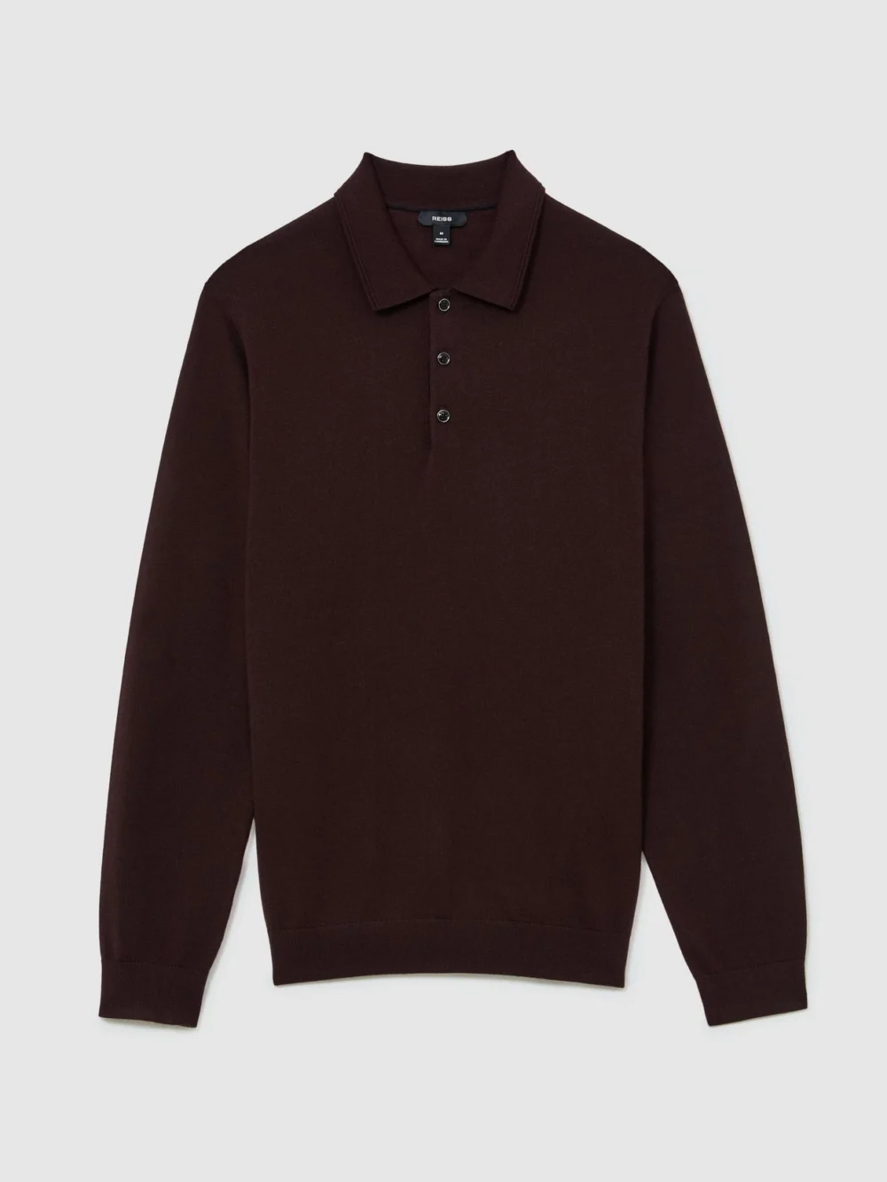 Reiss Bordeaux Merino Wool Long-sleeve Polo Shirt, view 2