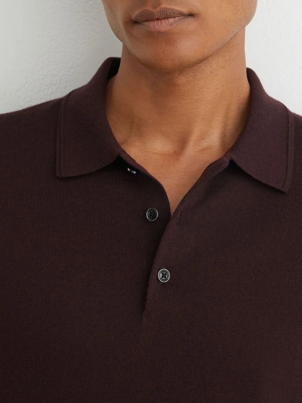 Reiss Bordeaux Merino Wool Long-sleeve Polo Shirt, view 4