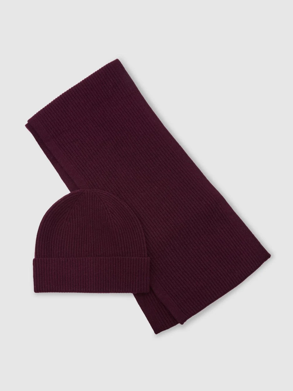 Reiss Bordeaux Merino Wool Rib-knit Scarf and Beanie Set,, view 2