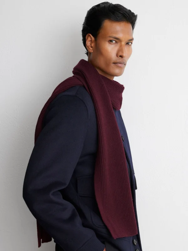 Reiss Bordeaux Merino Wool Rib-knit Scarf,