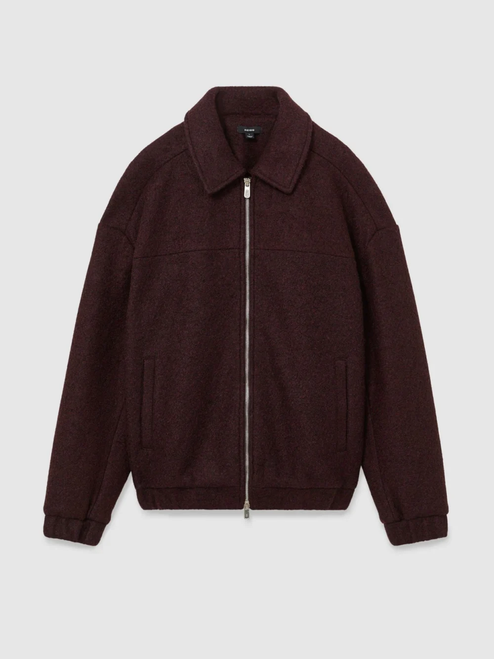 Reiss Bordeaux Multi Textured Zip-through Jacket with Wool, view 2