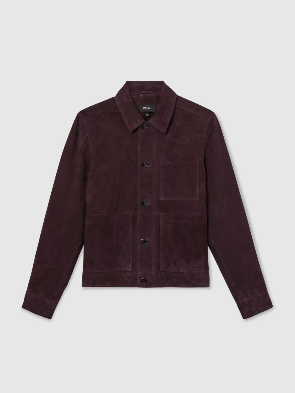 Reiss Bordeaux Suede Button-through Trucker Jacket, view 2