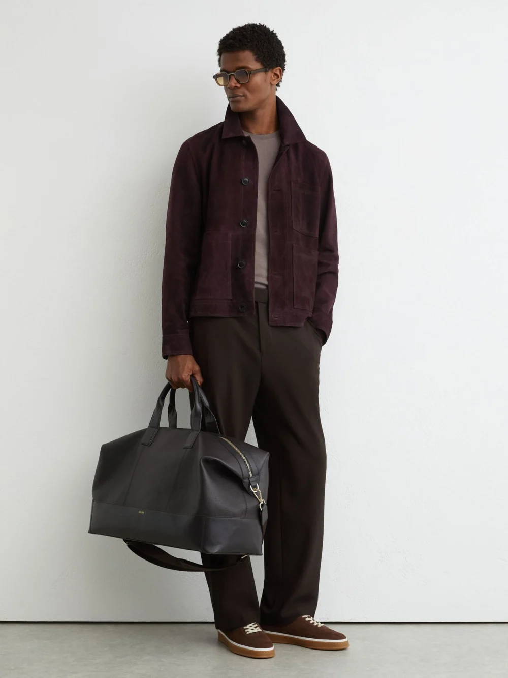 Reiss Bordeaux Suede Button-through Trucker Jacket, view 4
