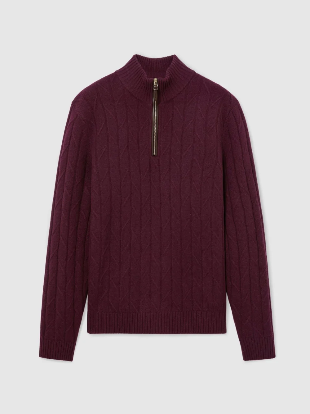 Reiss Bordeaux Wool Stitch-detail Half-zip Jumper, view 2