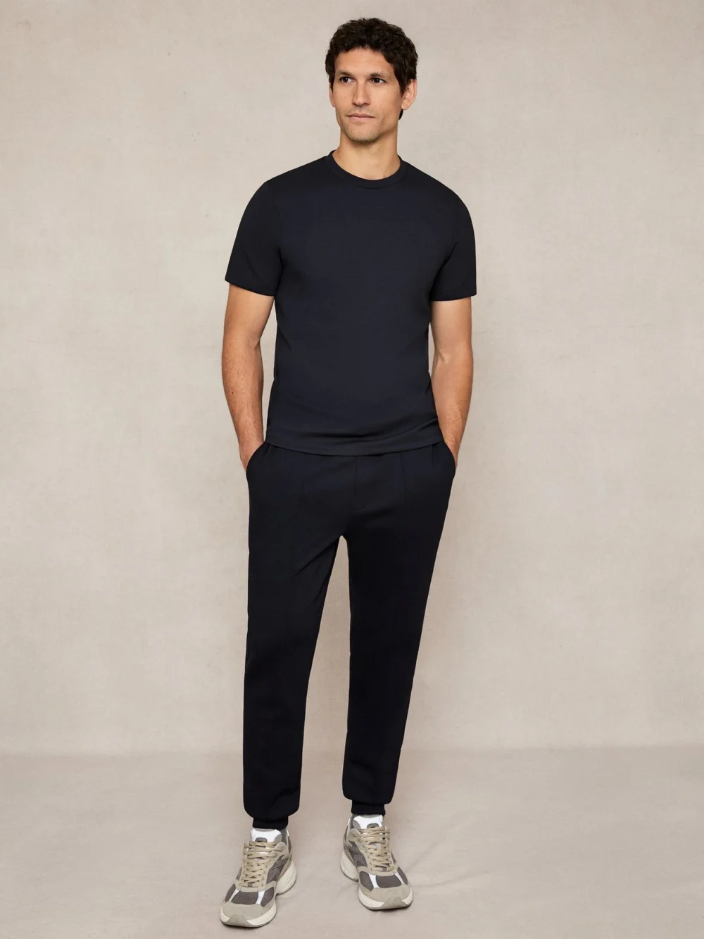 Reiss Bradley Navy Blue Premium-interlock Modern-fit T-shirt, view 3