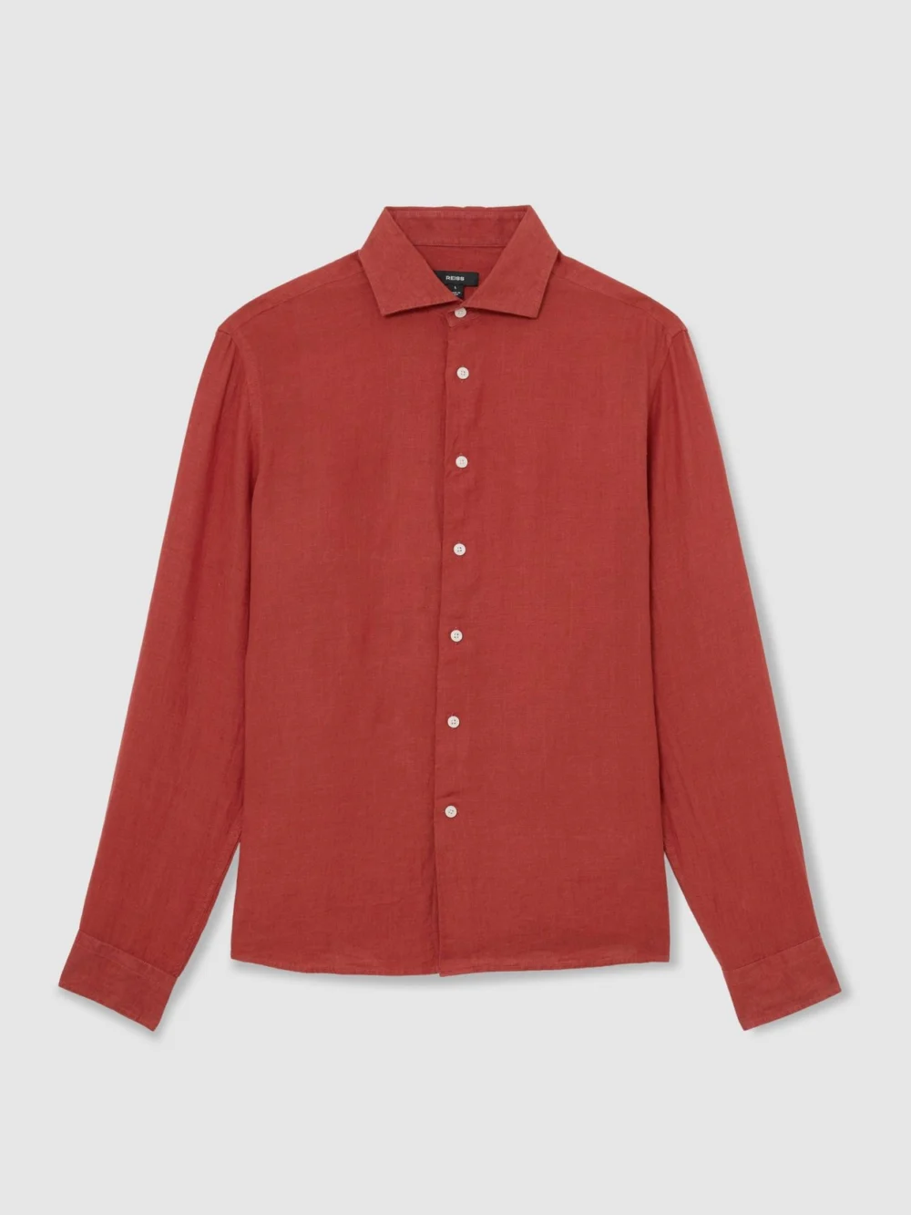 Reiss Brick Red Linen Cutaway-collar Regular-fit Shirt, view 2