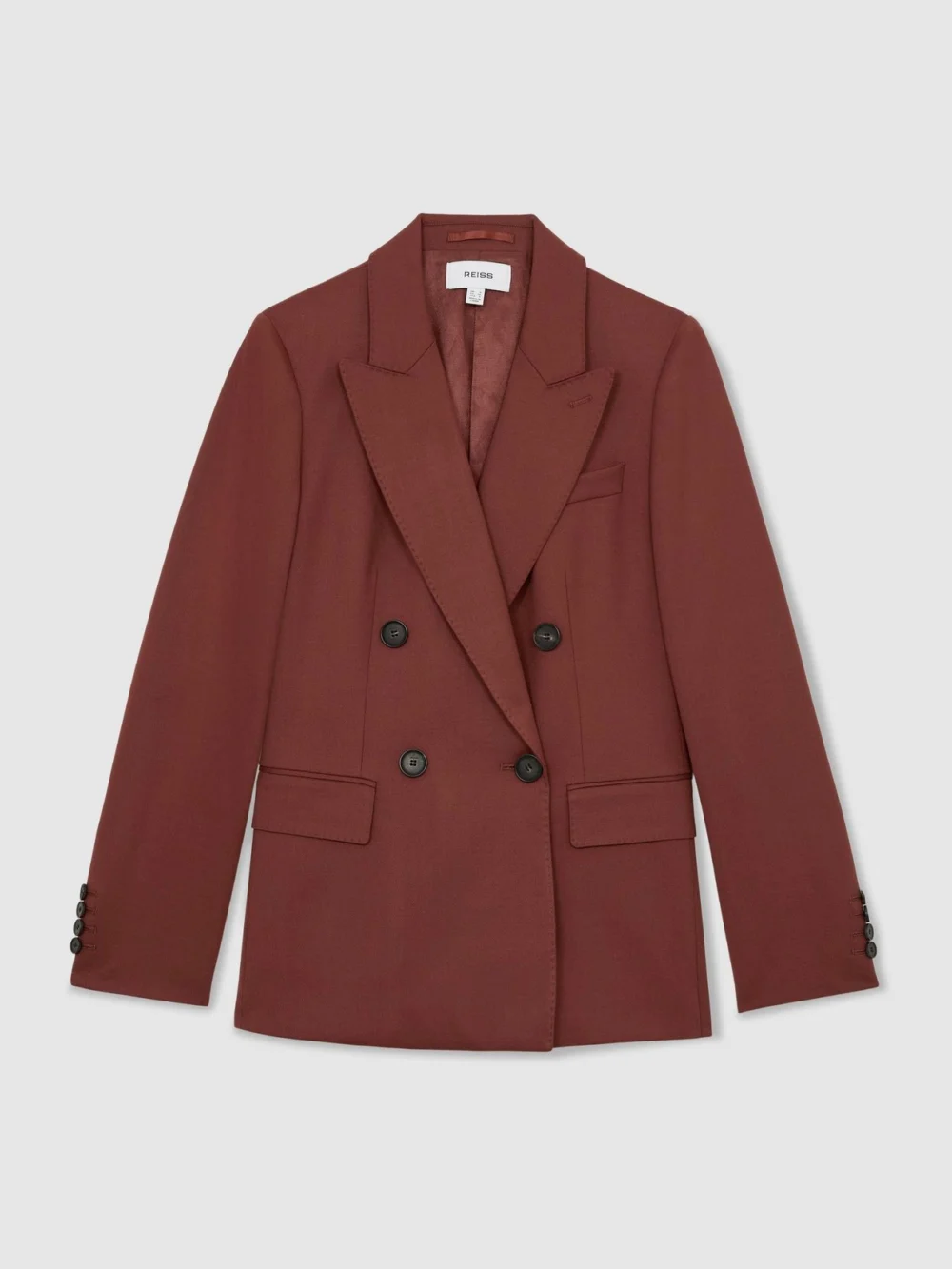 Reiss Brick Red Wool-blend Double-breasted Suit Blazer, view 3