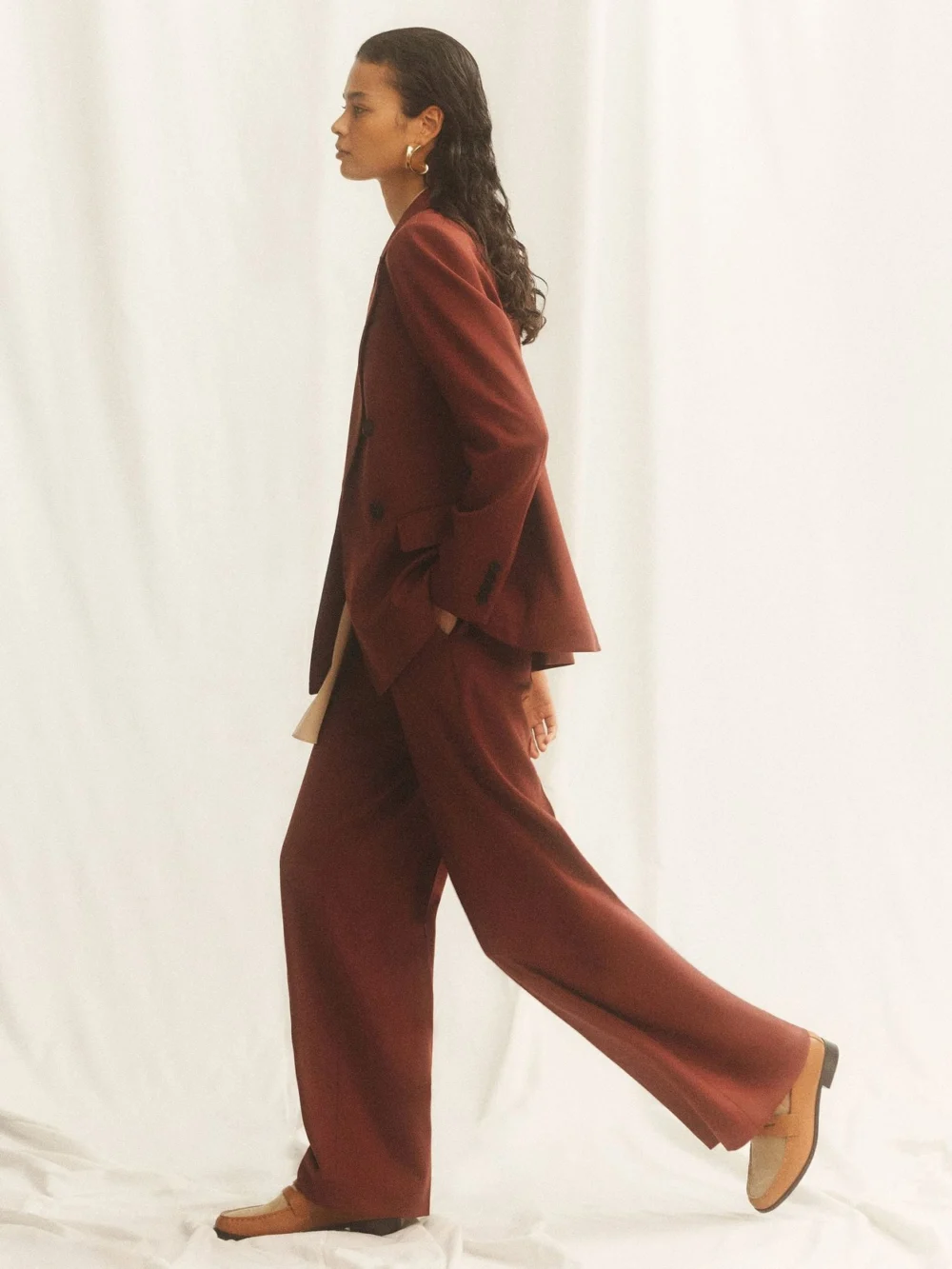 Reiss Brick Red Wool-blend Wide-leg Suit Trousers, view 4