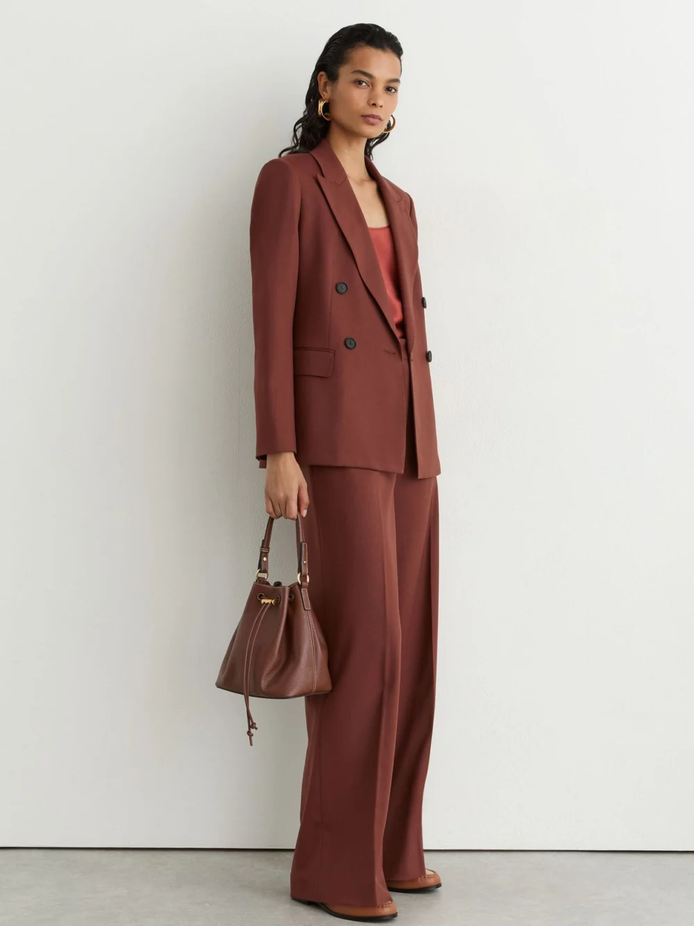 Reiss Brick Red Wool-blend Wide-leg Suit Trousers, view 5