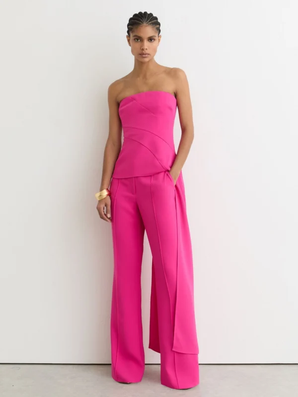 Reiss Bright Pink Strapless Drape-detail Structured Top