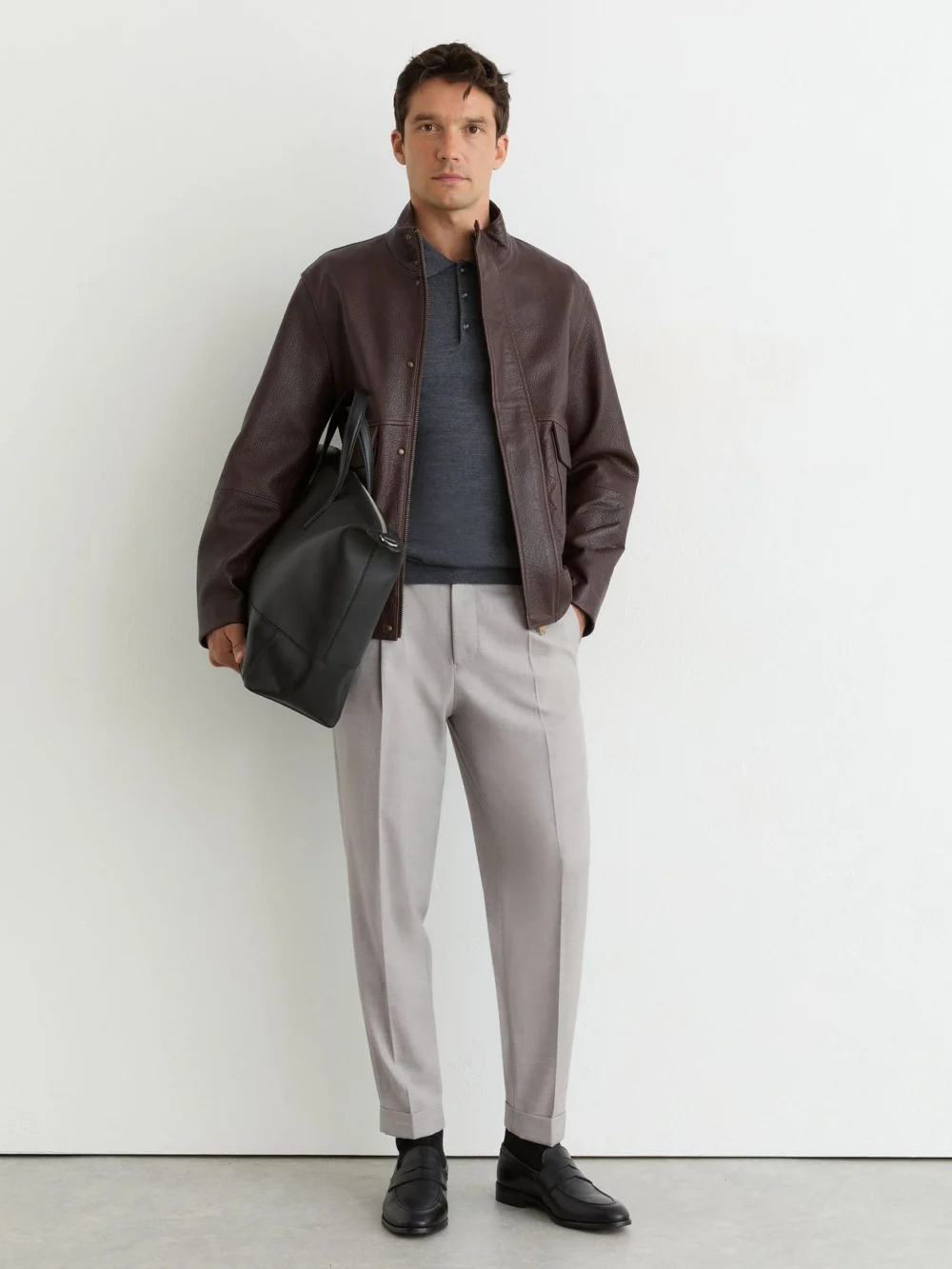 Reiss Brighton Men's Grey Relaxed Drawstring Trousers with Turn-ups