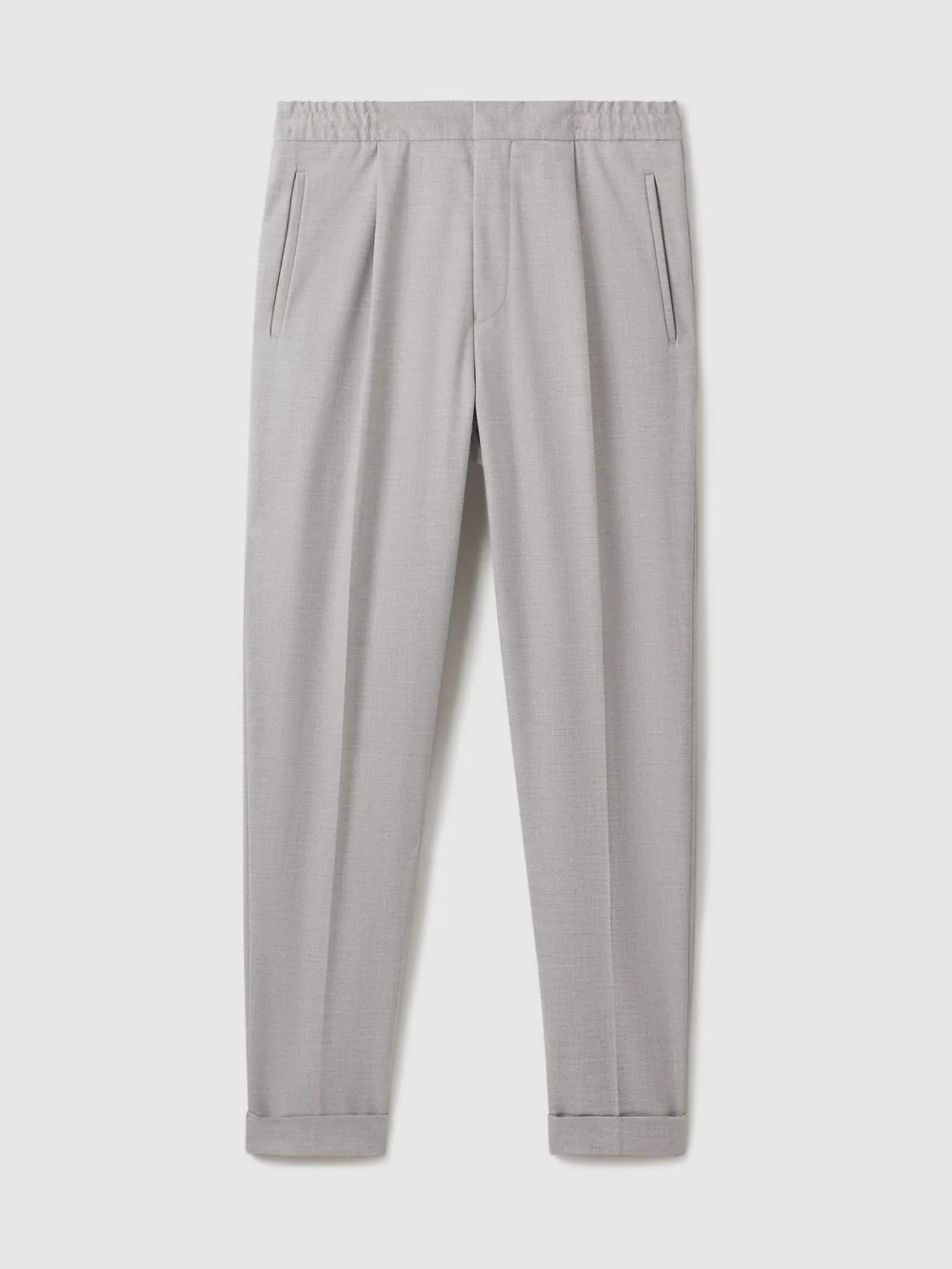 Reiss Brighton Men's Grey Relaxed Drawstring Trousers with Turn-ups, view 2