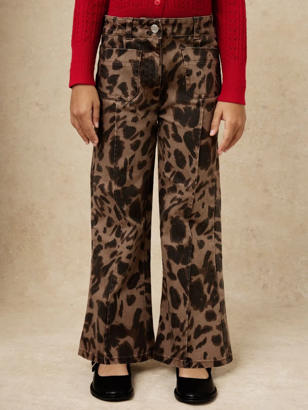 Reiss Brown 13-14 yrs Leopard-print Flared Jeans, view 3