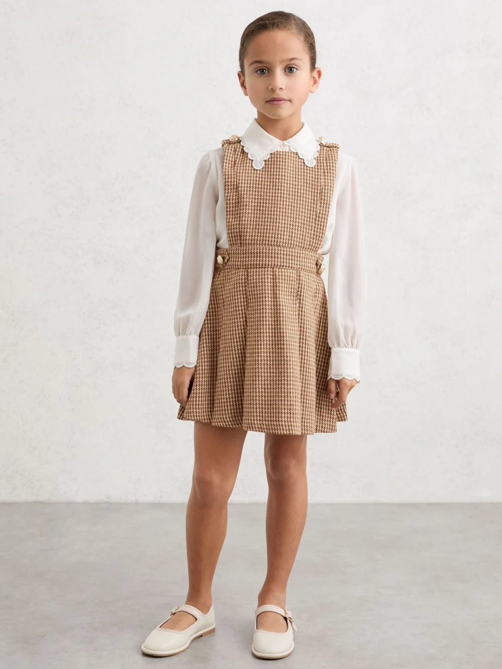 Reiss Brown 9-13 yrs Puppytooth-check Pinafore Dress, view 3