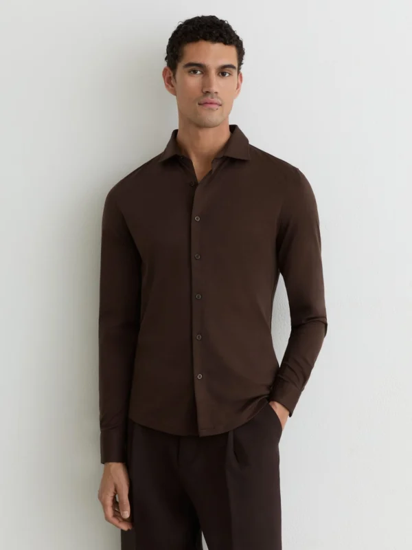 Reiss Brown Air-water Cotton Slim-fit Shirt