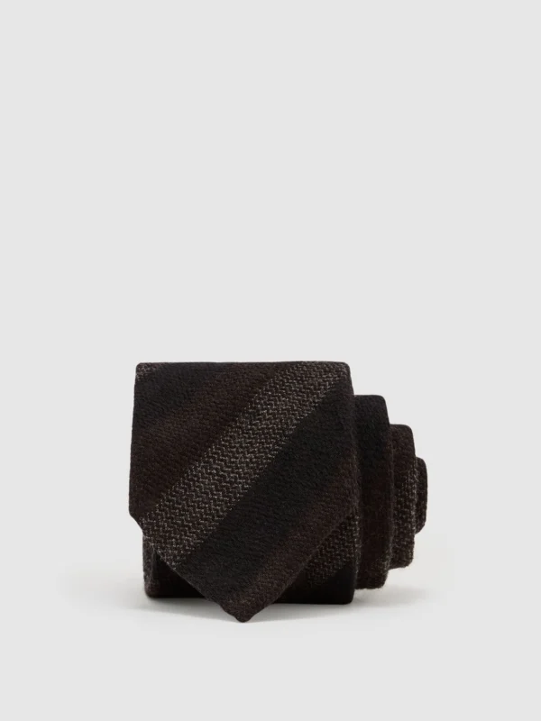 Reiss Brown & Navy & Grey Wool Striped Unlined Tie,