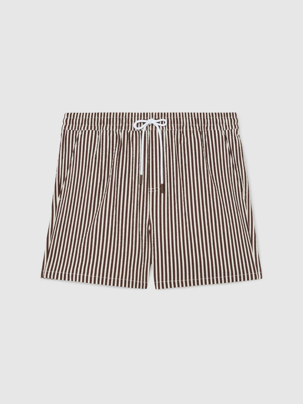 Reiss Brown & White Seersucker Stripe Swim Shorts, view 2