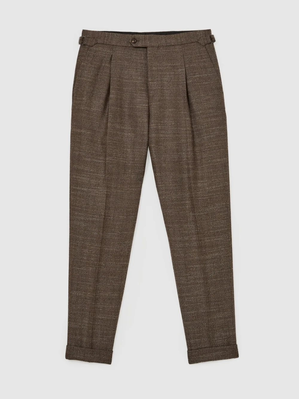 Reiss Brown Classic Fit Wool-blend Herringbone Suit Trousers, view 2