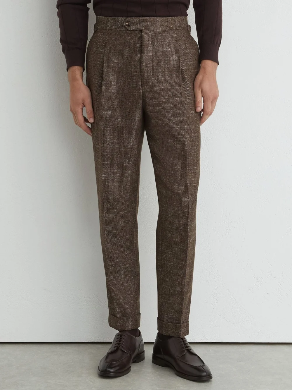 Reiss Brown Classic Fit Wool-blend Herringbone Suit Trousers, view 4