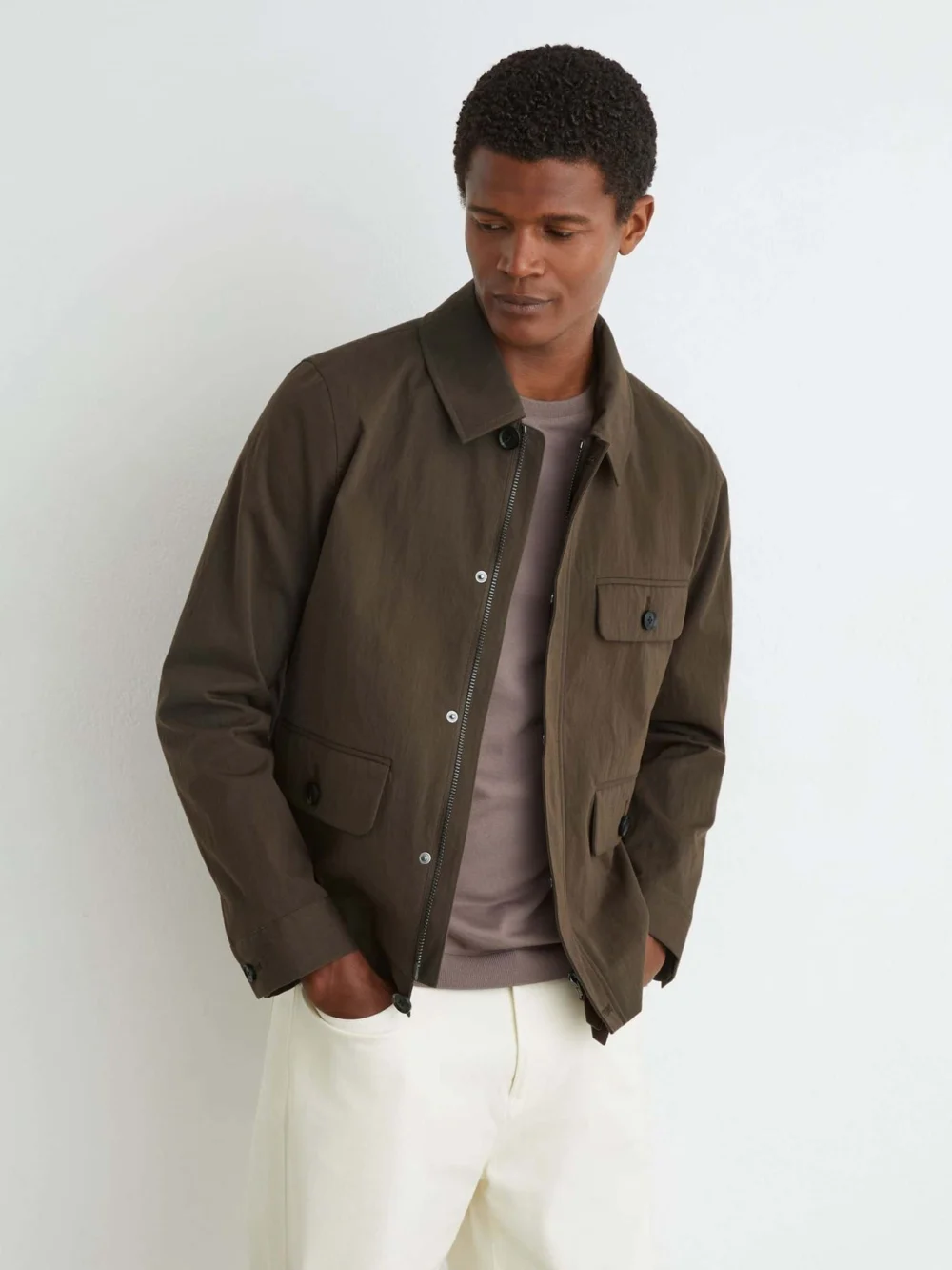Reiss Brown Cotton-blend Zip-through Jacket