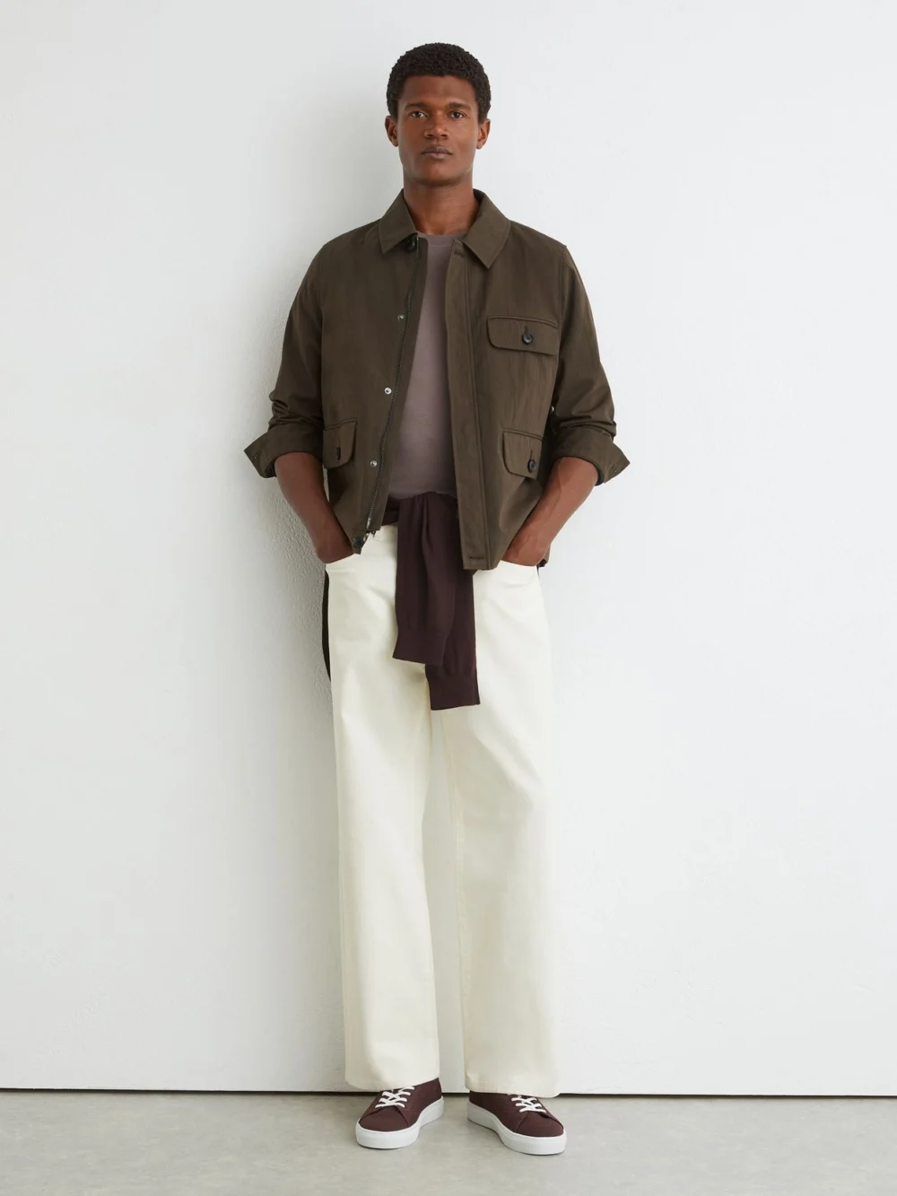 Reiss Brown Cotton-blend Zip-through Jacket, view 3