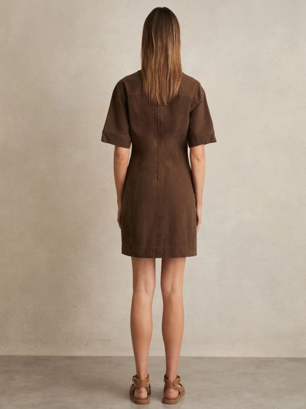 Reiss Brown Cotton Lace Up Denim Shirt Dress, view 4