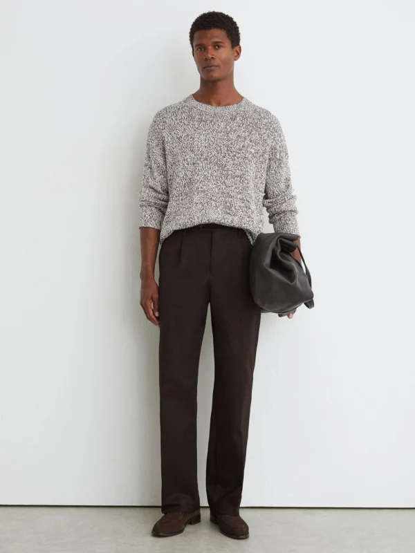 Reiss Brown Cotton Slub Pleated Relaxed-fit Trousers