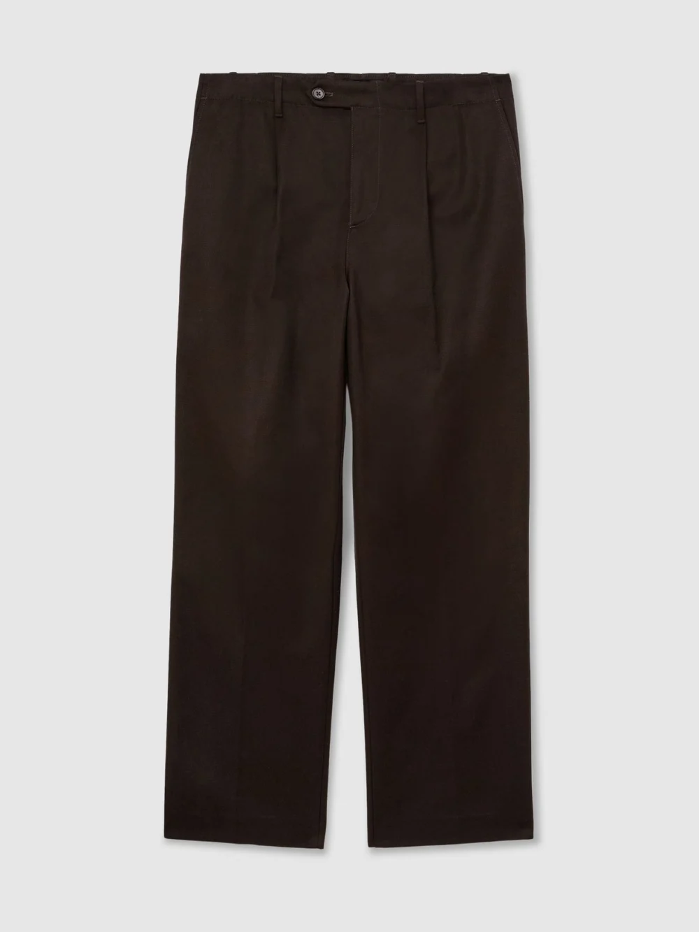 Reiss Brown Cotton Slub Pleated Relaxed-fit Trousers, view 2